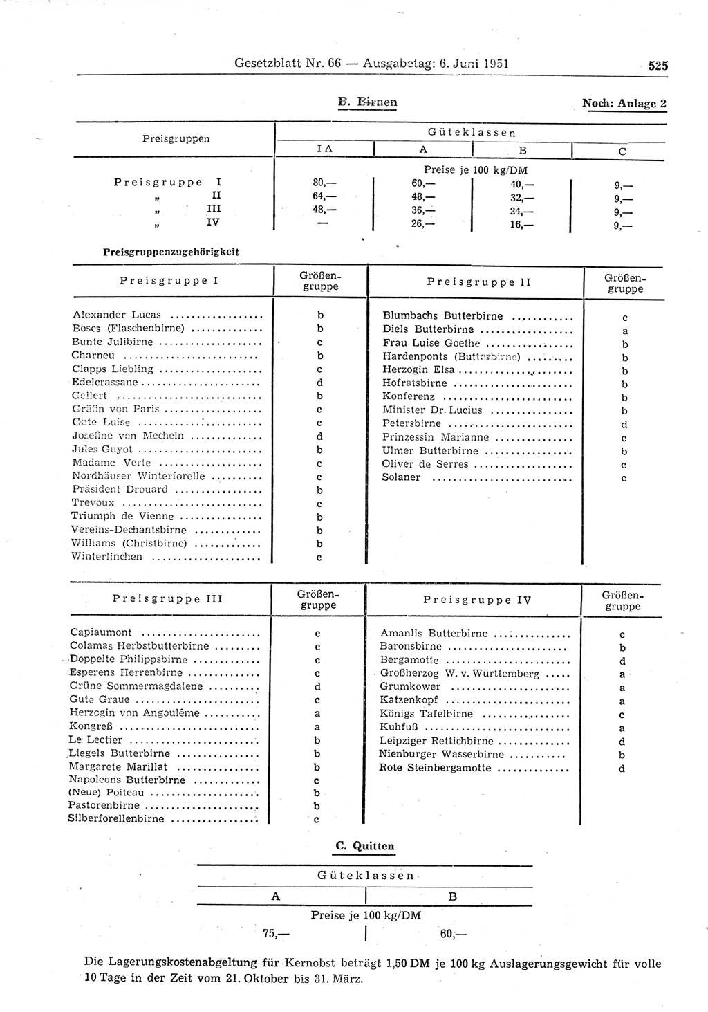 Gesetzblatt (GBl.) der Deutschen Demokratischen Republik (DDR) 1951, Seite 525 (GBl. DDR 1951, S. 525)