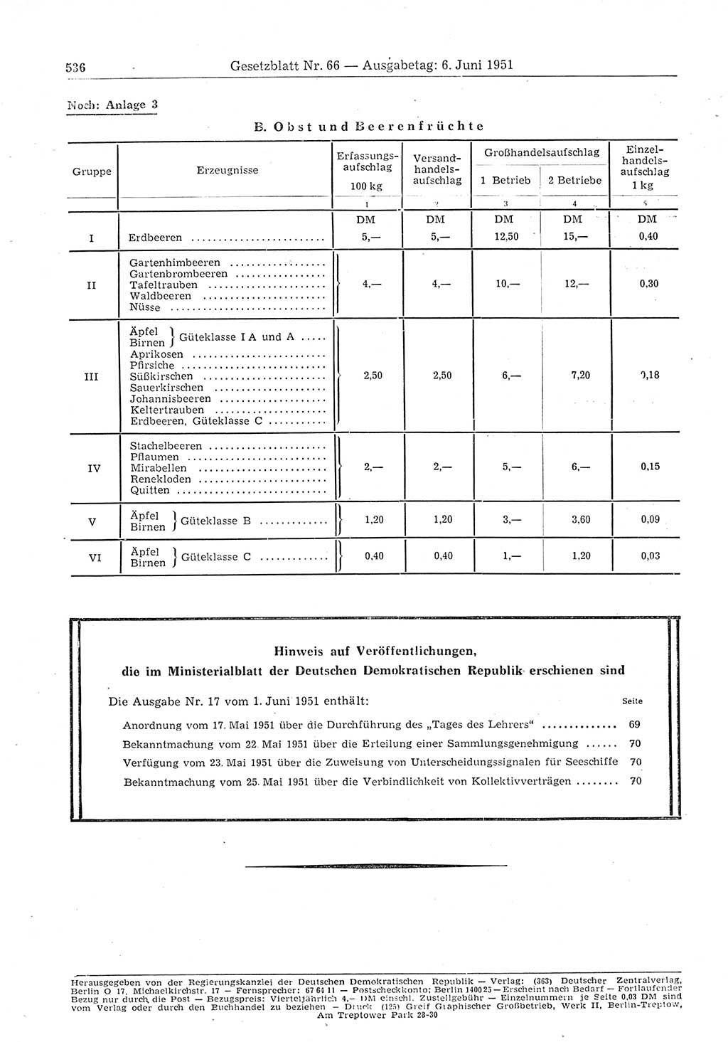 Gesetzblatt (GBl.) der Deutschen Demokratischen Republik (DDR) 1951, Seite 536 (GBl. DDR 1951, S. 536)