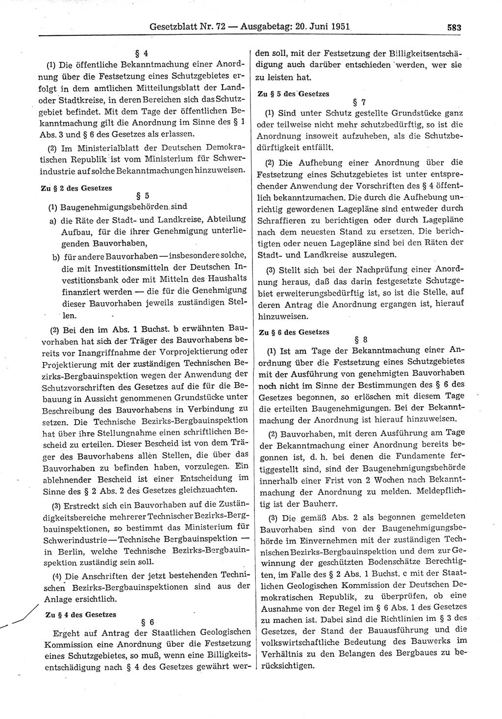 Gesetzblatt (GBl.) der Deutschen Demokratischen Republik (DDR) 1951, Seite 583 (GBl. DDR 1951, S. 583)