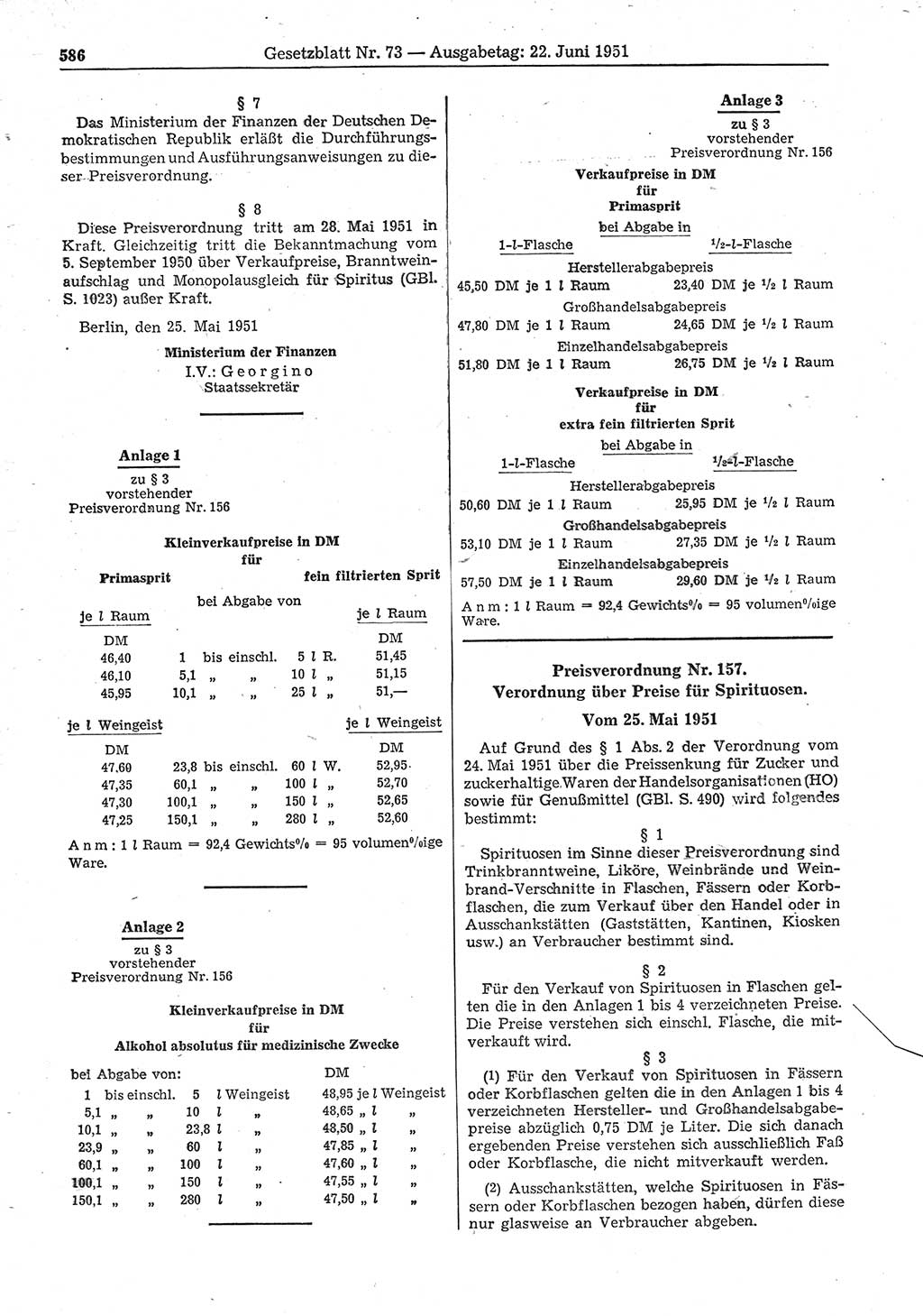 Gesetzblatt (GBl.) der Deutschen Demokratischen Republik (DDR) 1951, Seite 586 (GBl. DDR 1951, S. 586)