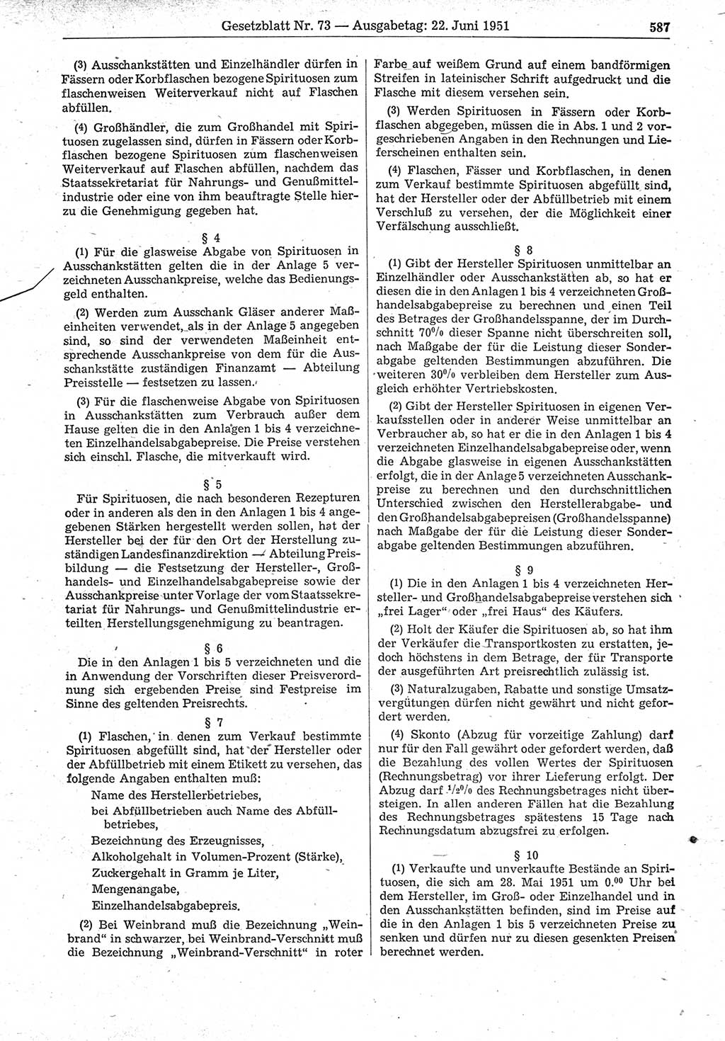 Gesetzblatt (GBl.) der Deutschen Demokratischen Republik (DDR) 1951, Seite 587 (GBl. DDR 1951, S. 587)