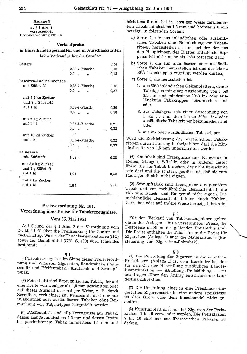 Gesetzblatt (GBl.) der Deutschen Demokratischen Republik (DDR) 1951, Seite 594 (GBl. DDR 1951, S. 594)