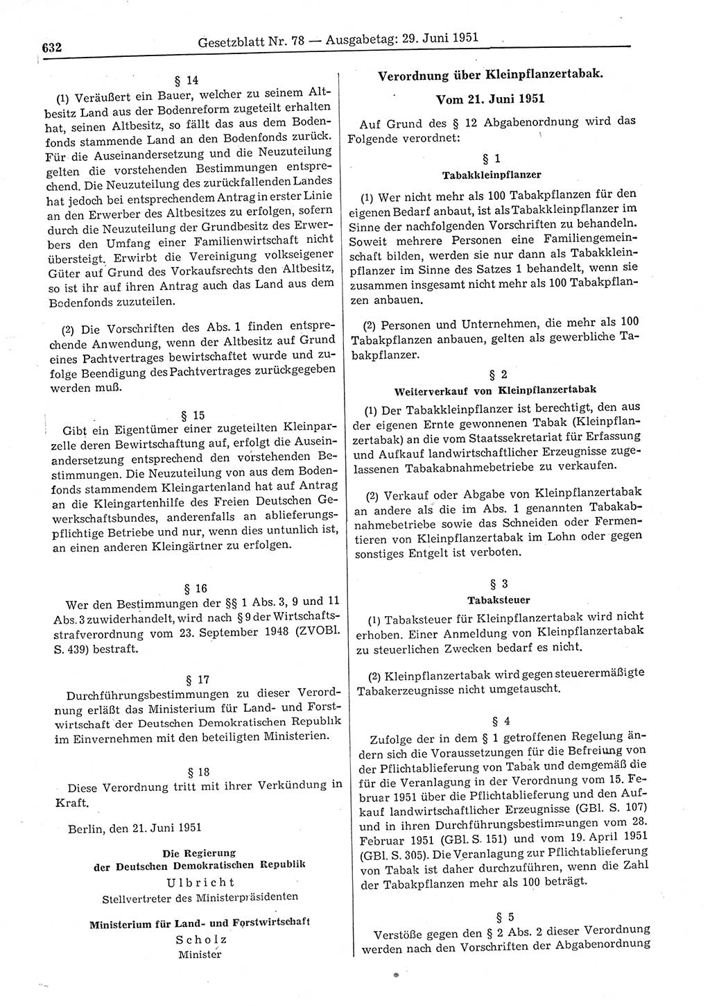 Gesetzblatt (GBl.) der Deutschen Demokratischen Republik (DDR) 1951, Seite 632 (GBl. DDR 1951, S. 632)