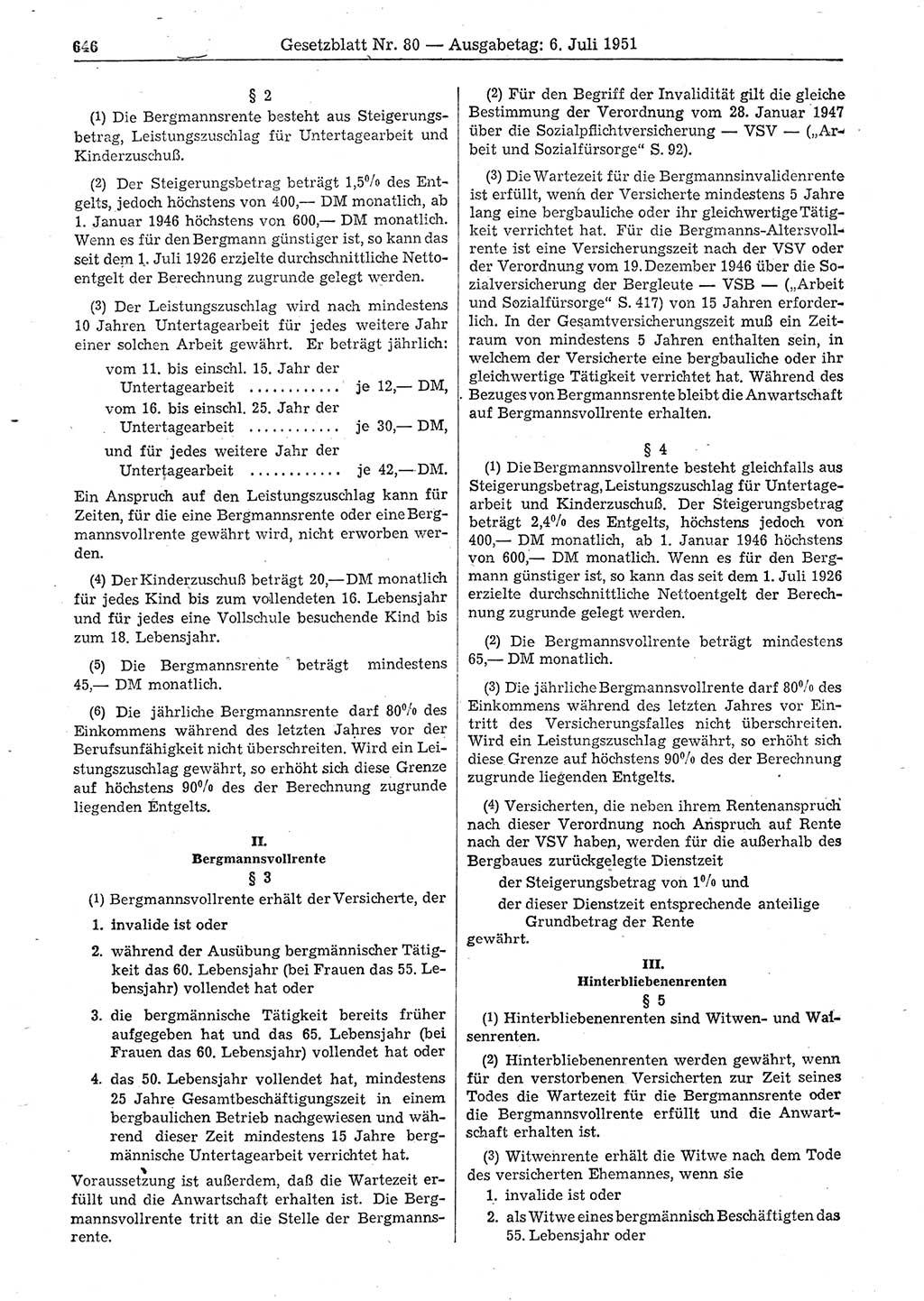 Gesetzblatt (GBl.) der Deutschen Demokratischen Republik (DDR) 1951, Seite 646 (GBl. DDR 1951, S. 646)