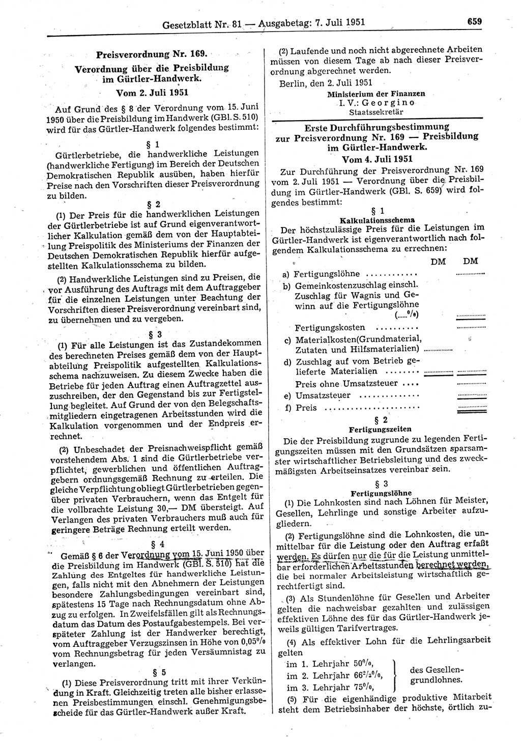 Gesetzblatt (GBl.) der Deutschen Demokratischen Republik (DDR) 1951, Seite 659 (GBl. DDR 1951, S. 659)