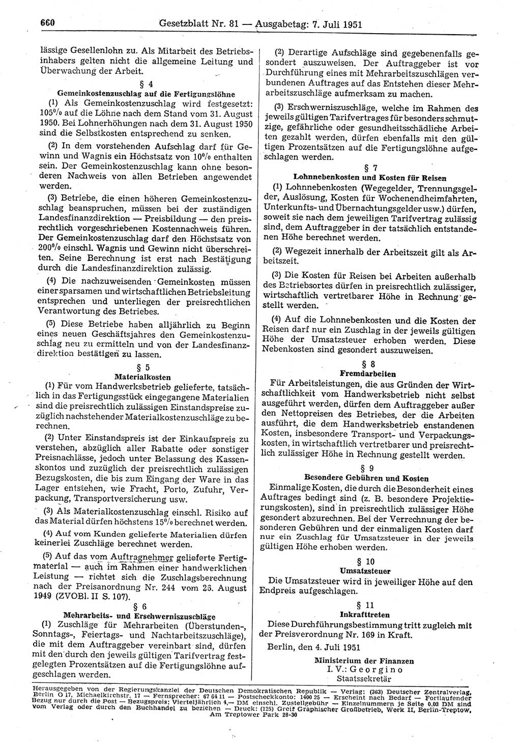Gesetzblatt (GBl.) der Deutschen Demokratischen Republik (DDR) 1951, Seite 660 (GBl. DDR 1951, S. 660)