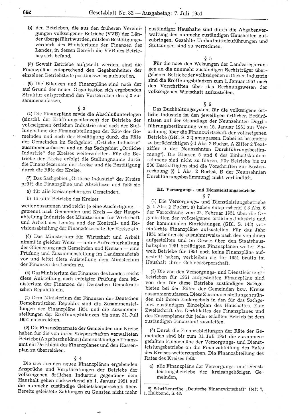 Gesetzblatt (GBl.) der Deutschen Demokratischen Republik (DDR) 1951, Seite 662 (GBl. DDR 1951, S. 662)