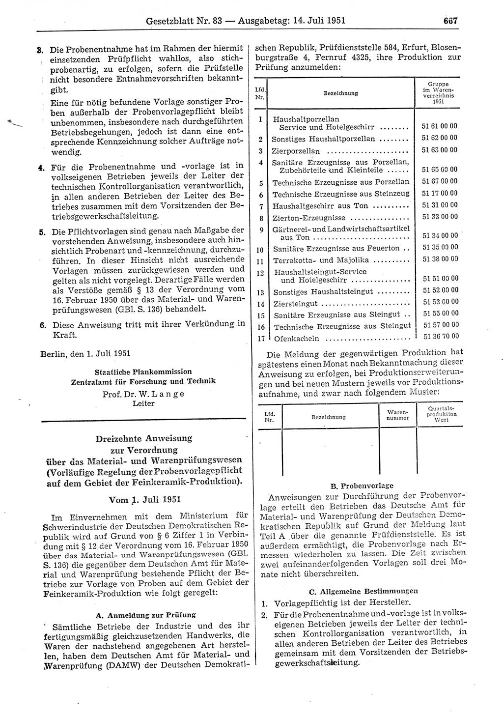 Gesetzblatt (GBl.) der Deutschen Demokratischen Republik (DDR) 1951, Seite 667 (GBl. DDR 1951, S. 667)