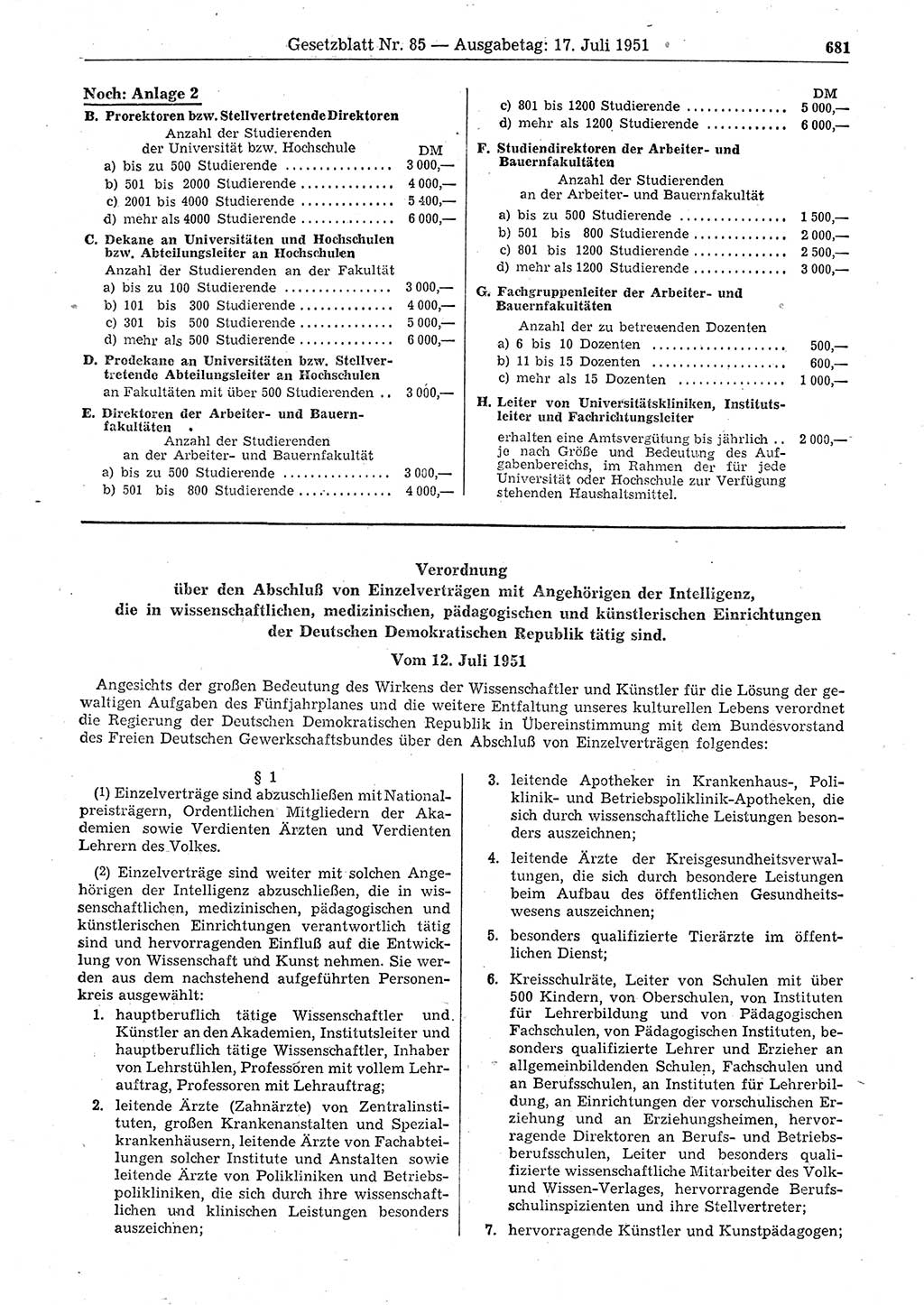 Gesetzblatt (GBl.) der Deutschen Demokratischen Republik (DDR) 1951, Seite 681 (GBl. DDR 1951, S. 681)