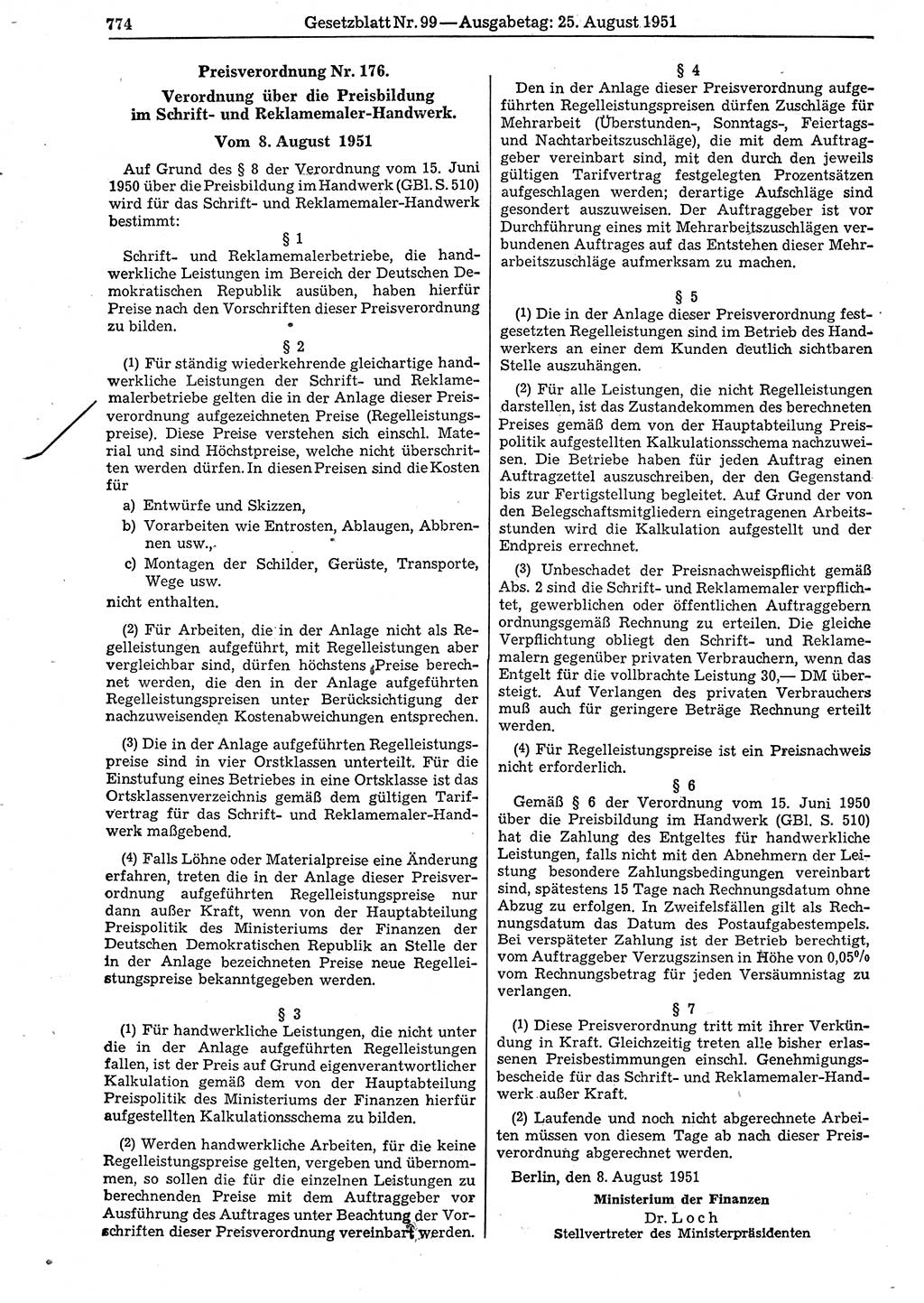 Gesetzblatt (GBl.) der Deutschen Demokratischen Republik (DDR) 1951, Seite 774 (GBl. DDR 1951, S. 774)