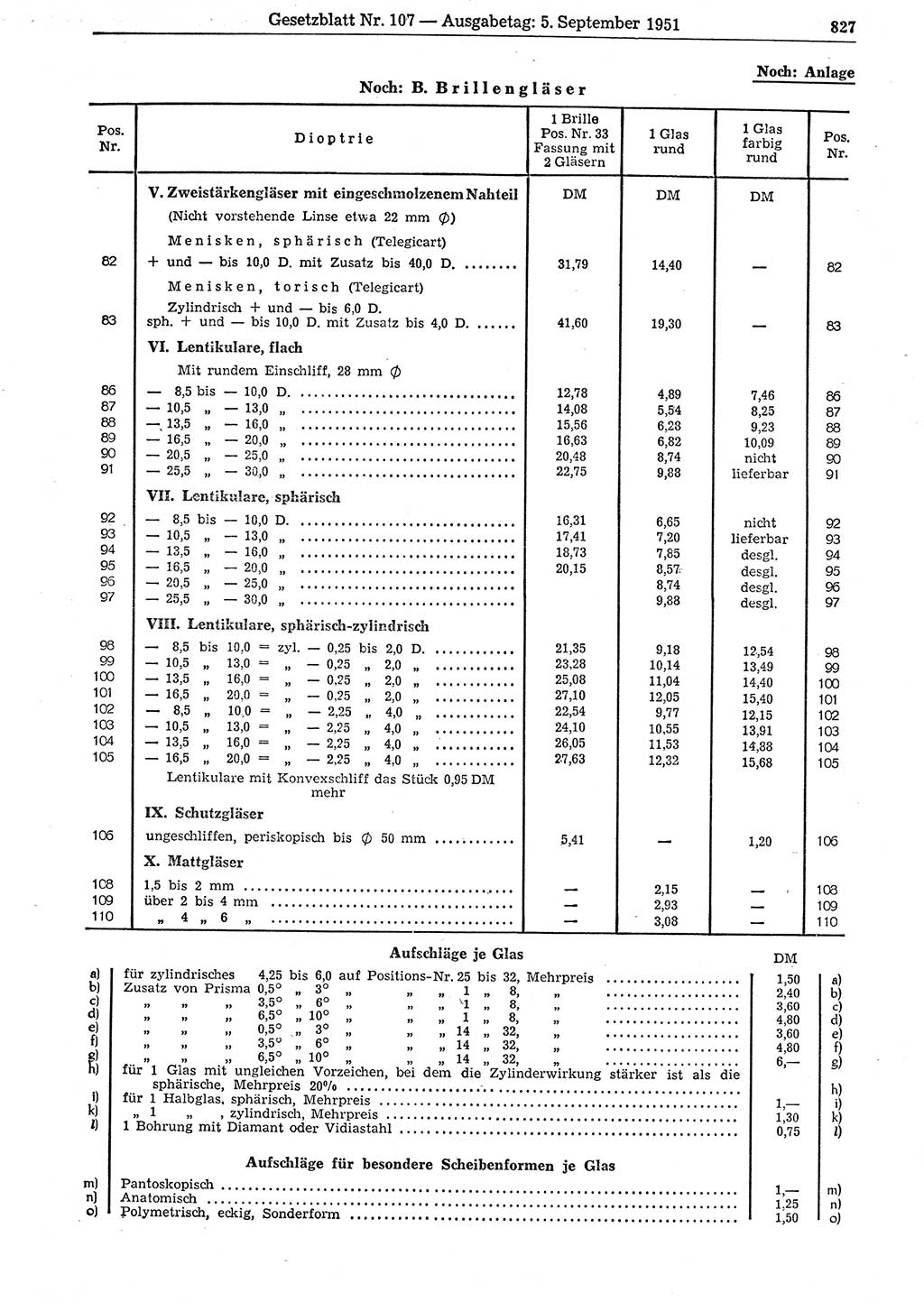 Gesetzblatt (GBl.) der Deutschen Demokratischen Republik (DDR) 1951, Seite 827 (GBl. DDR 1951, S. 827)