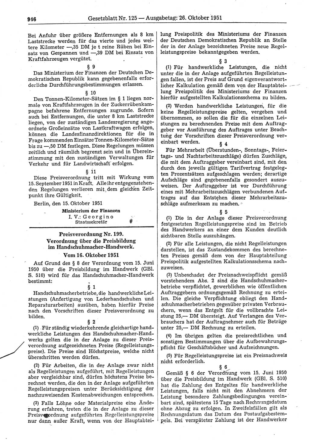 Gesetzblatt (GBl.) der Deutschen Demokratischen Republik (DDR) 1951, Seite 946 (GBl. DDR 1951, S. 946)