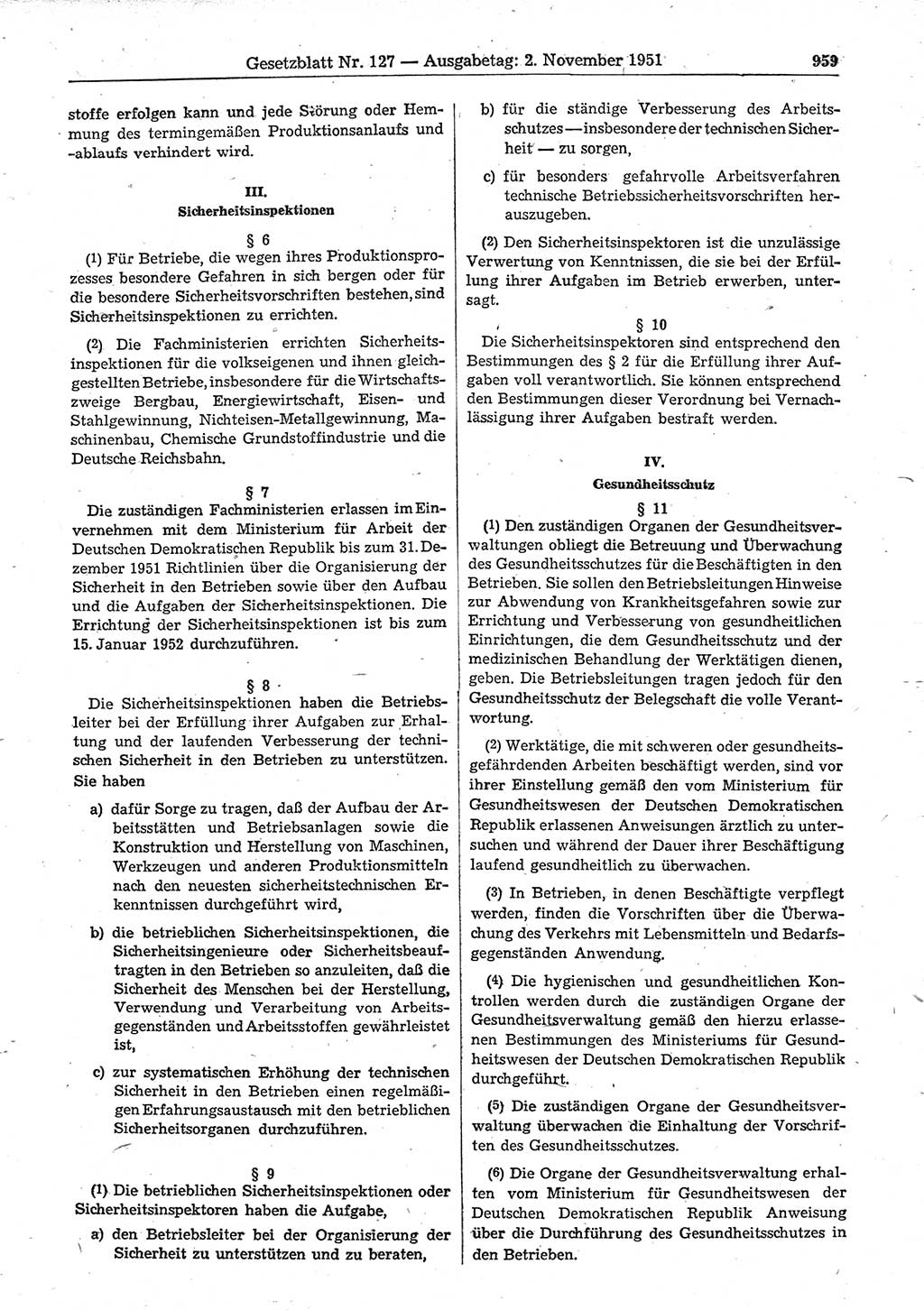 Gesetzblatt (GBl.) der Deutschen Demokratischen Republik (DDR) 1951, Seite 959 (GBl. DDR 1951, S. 959)