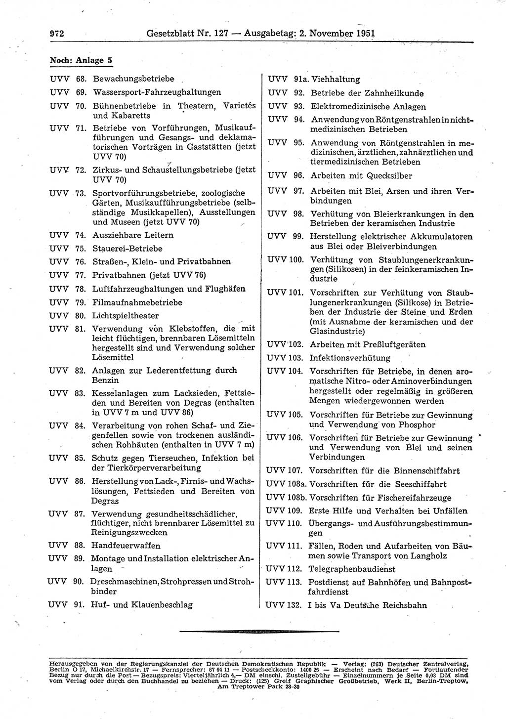 Gesetzblatt (GBl.) der Deutschen Demokratischen Republik (DDR) 1951, Seite 972 (GBl. DDR 1951, S. 972)