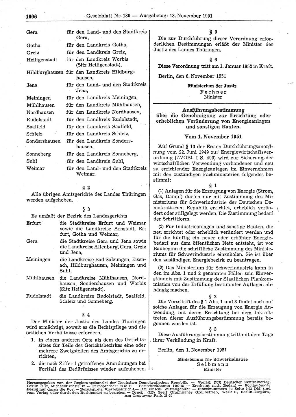 Gesetzblatt (GBl.) der Deutschen Demokratischen Republik (DDR) 1951, Seite 1006 (GBl. DDR 1951, S. 1006)