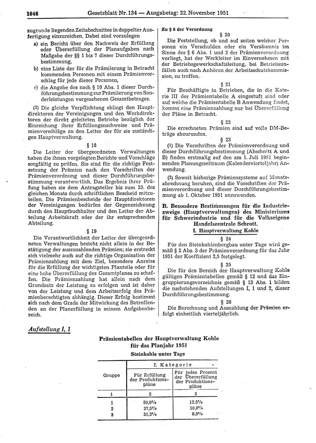 Gesetzblatt (GBl.) der Deutschen Demokratischen Republik (DDR) 1951, Seite 1046 (GBl. DDR 1951, S. 1046)