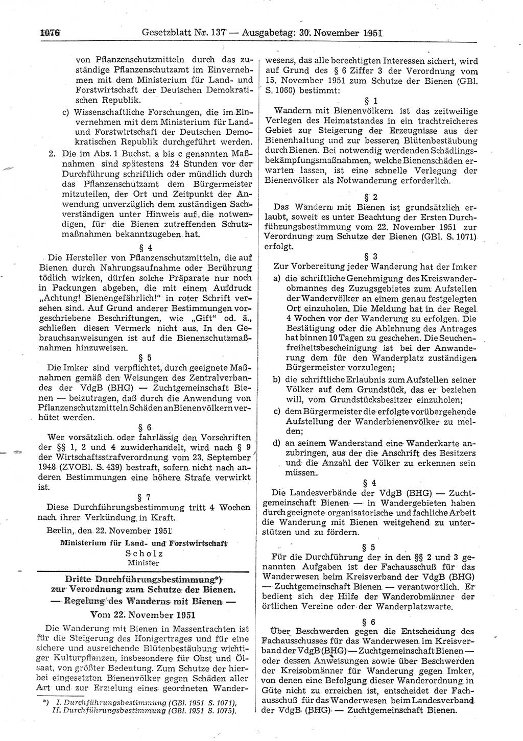 Gesetzblatt (GBl.) der Deutschen Demokratischen Republik (DDR) 1951, Seite 1076 (GBl. DDR 1951, S. 1076)