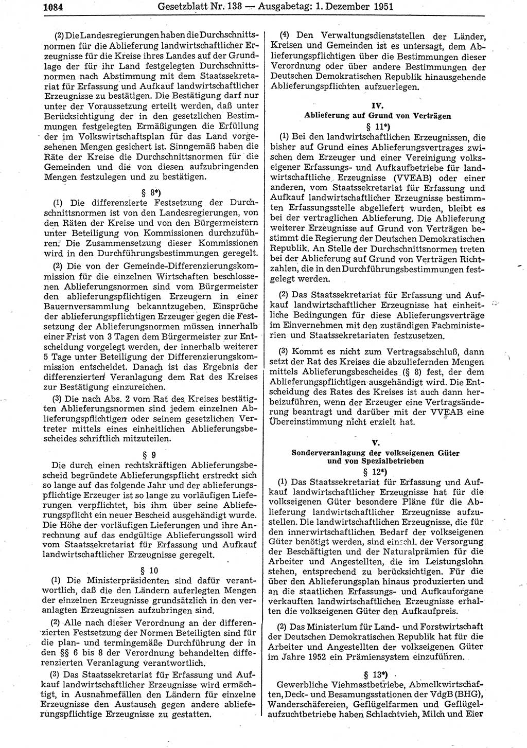 Gesetzblatt (GBl.) der Deutschen Demokratischen Republik (DDR) 1951, Seite 1084 (GBl. DDR 1951, S. 1084)