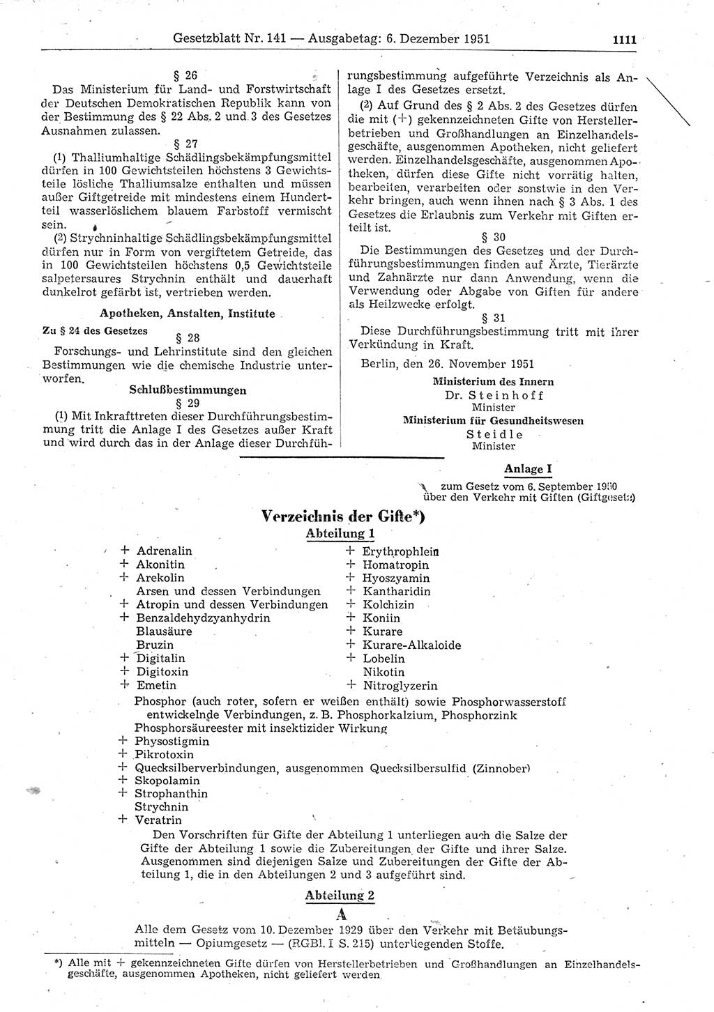 Gesetzblatt (GBl.) der Deutschen Demokratischen Republik (DDR) 1951, Seite 1111 (GBl. DDR 1951, S. 1111)