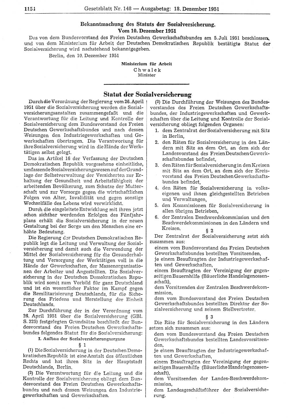 Gesetzblatt (GBl.) der Deutschen Demokratischen Republik (DDR) 1951, Seite 1154 (GBl. DDR 1951, S. 1154)