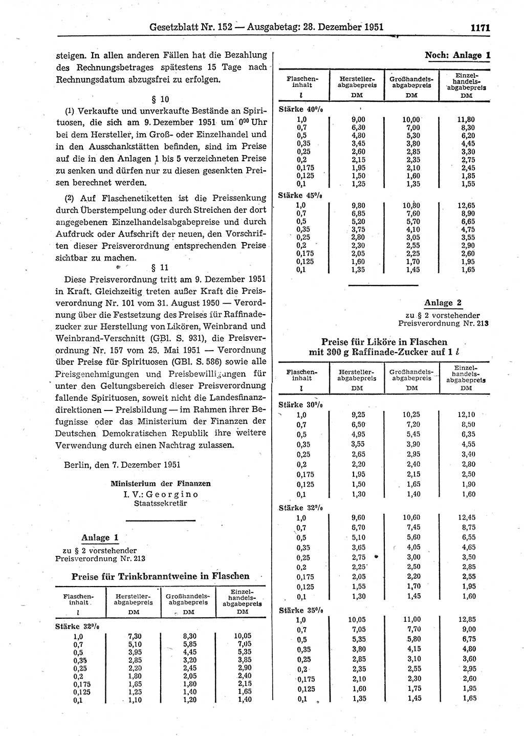 Gesetzblatt (GBl.) der Deutschen Demokratischen Republik (DDR) 1951, Seite 1171 (GBl. DDR 1951, S. 1171)