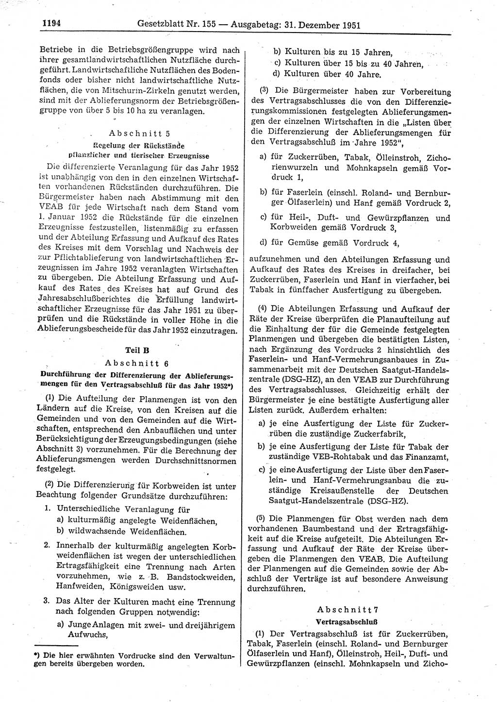 Gesetzblatt (GBl.) der Deutschen Demokratischen Republik (DDR) 1951, Seite 1194 (GBl. DDR 1951, S. 1194)
