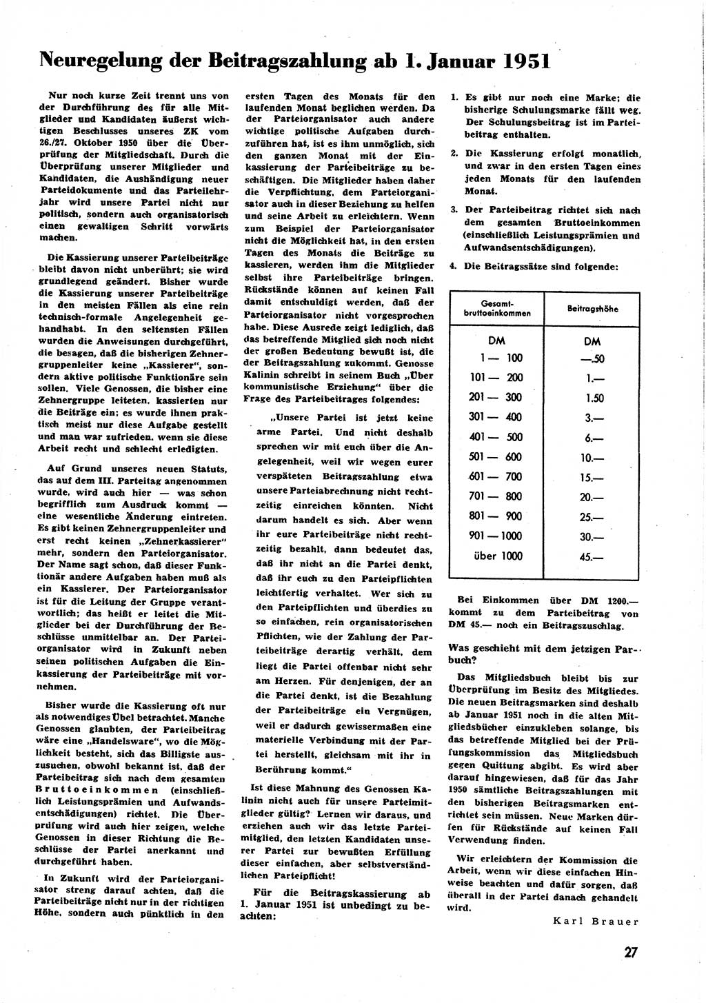 Neuer Weg (NW), Halbmonatsschrift für aktuelle Fragen der Arbeiterbewegung [Zentralkomitee (ZK) Sozialistische Einheitspartei Deutschlands (SED)], 6. Jahrgang [Deutsche Demokratische Republik (DDR)] 1951, Heft 1/27 (NW ZK SED DDR 1951, H. 1/27)