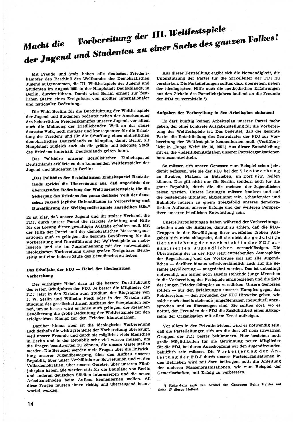 Neuer Weg (NW), Halbmonatsschrift für aktuelle Fragen der Arbeiterbewegung [Zentralkomitee (ZK) Sozialistische Einheitspartei Deutschlands (SED)], 6. Jahrgang [Deutsche Demokratische Republik (DDR)] 1951, Heft 5/14 (NW ZK SED DDR 1951, H. 5/14)