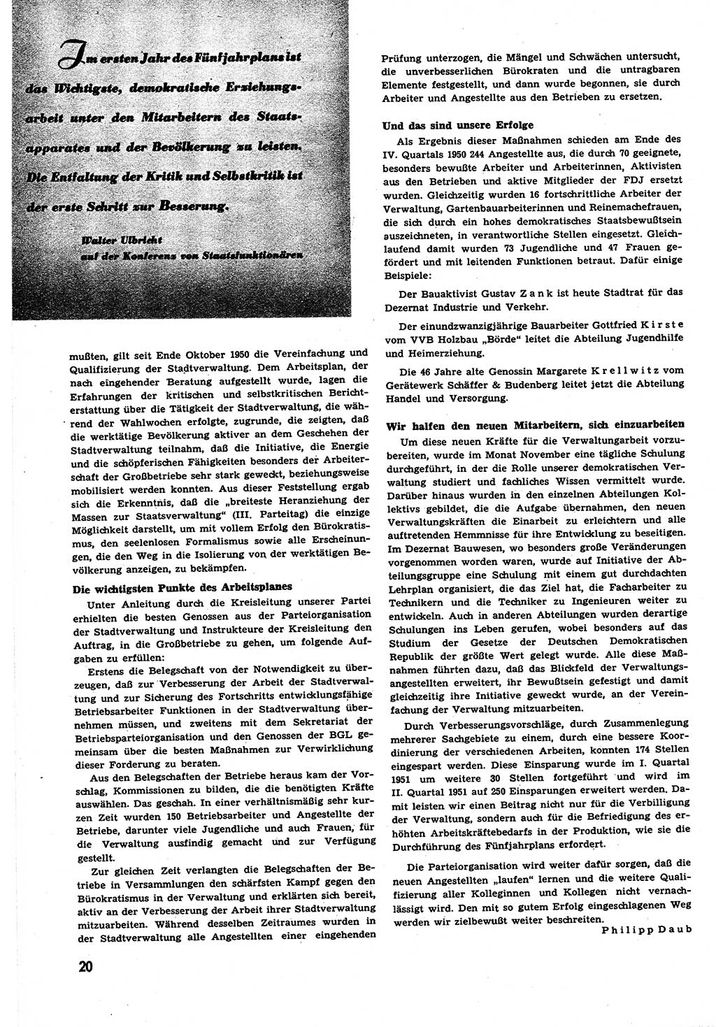 Neuer Weg (NW), Halbmonatsschrift für aktuelle Fragen der Arbeiterbewegung [Zentralkomitee (ZK) Sozialistische Einheitspartei Deutschlands (SED)], 6. Jahrgang [Deutsche Demokratische Republik (DDR)] 1951, Heft 6/20 (NW ZK SED DDR 1951, H. 6/20)