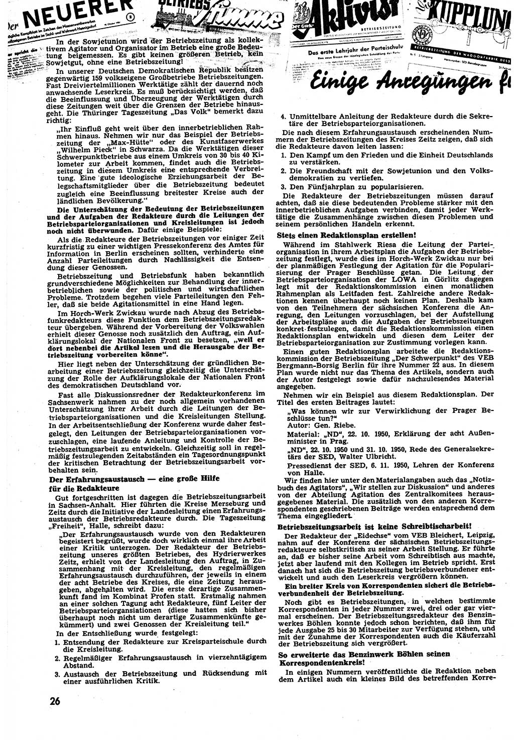 Neuer Weg (NW), Halbmonatsschrift für aktuelle Fragen der Arbeiterbewegung [Zentralkomitee (ZK) Sozialistische Einheitspartei Deutschlands (SED)], 6. Jahrgang [Deutsche Demokratische Republik (DDR)] 1951, Heft 6/26 (NW ZK SED DDR 1951, H. 6/26)