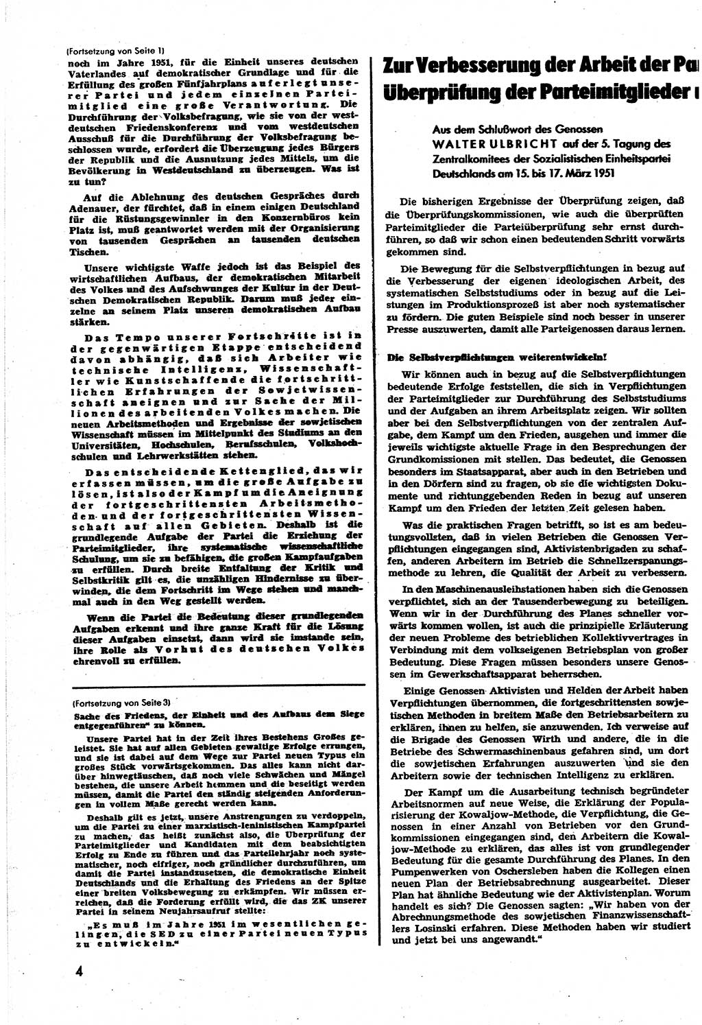 Neuer Weg (NW), Halbmonatsschrift für aktuelle Fragen der Arbeiterbewegung [Zentralkomitee (ZK) Sozialistische Einheitspartei Deutschlands (SED)], 6. Jahrgang [Deutsche Demokratische Republik (DDR)] 1951, Heft 7/4 (NW ZK SED DDR 1951, H. 7/4)