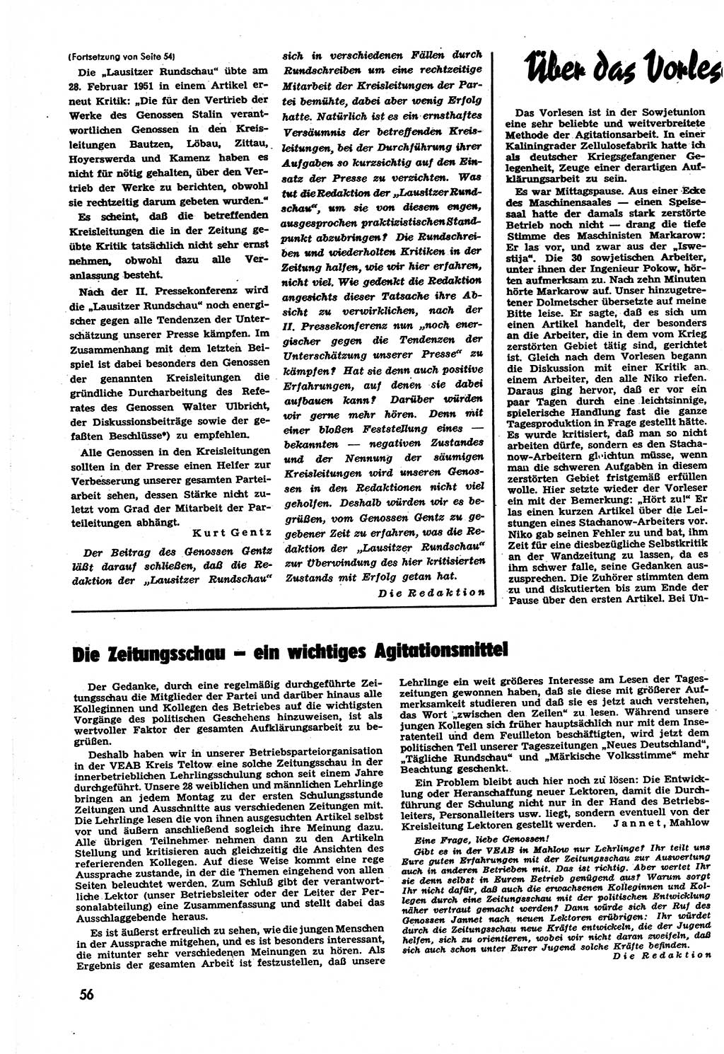 Neuer Weg (NW), Halbmonatsschrift für aktuelle Fragen der Arbeiterbewegung [Zentralkomitee (ZK) Sozialistische Einheitspartei Deutschlands (SED)], 6. Jahrgang [Deutsche Demokratische Republik (DDR)] 1951, Heft 7/56 (NW ZK SED DDR 1951, H. 7/56)