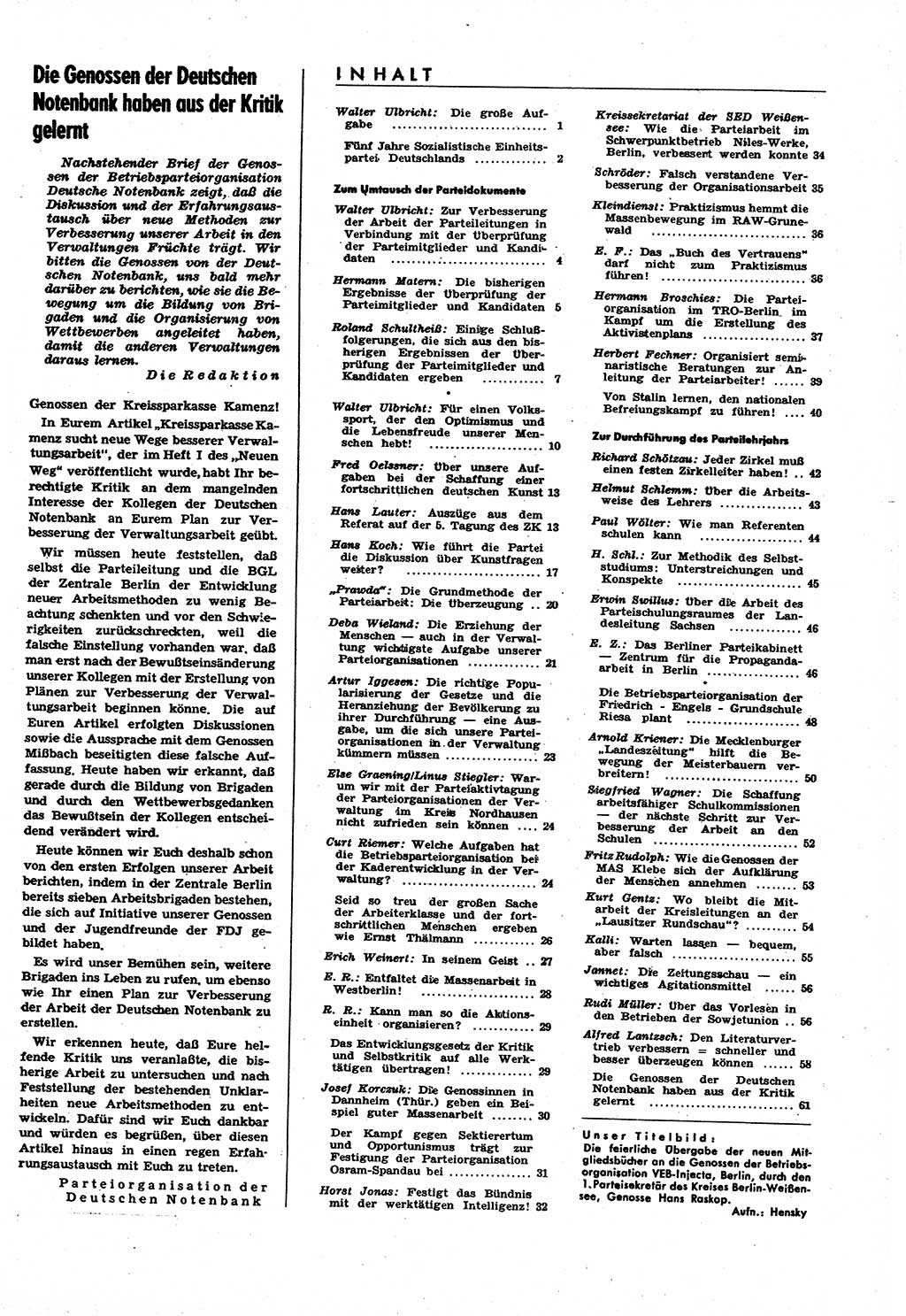 Neuer Weg (NW), Halbmonatsschrift für aktuelle Fragen der Arbeiterbewegung [Zentralkomitee (ZK) Sozialistische Einheitspartei Deutschlands (SED)], 6. Jahrgang [Deutsche Demokratische Republik (DDR)] 1951, Heft 7/61 (NW ZK SED DDR 1951, H. 7/61)