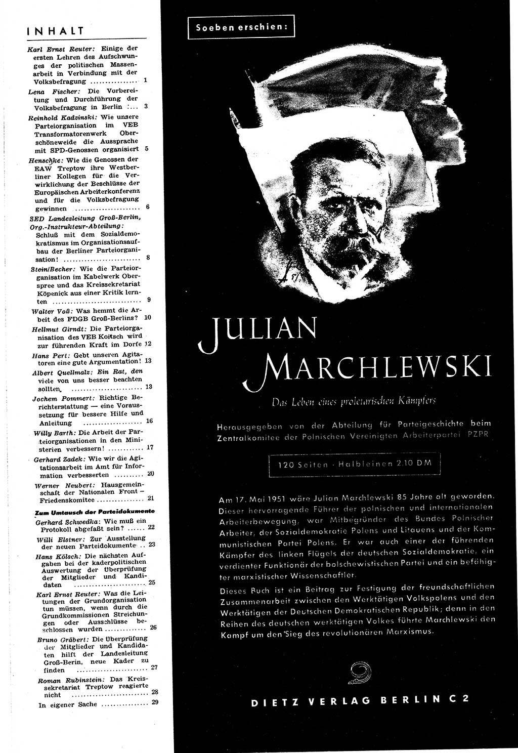 Neuer Weg (NW), Halbmonatsschrift für aktuelle Fragen der Arbeiterbewegung [Zentralkomitee (ZK) Sozialistische Einheitspartei Deutschlands (SED)], 6. Jahrgang [Deutsche Demokratische Republik (DDR)] 1951, Heft 10/30 (NW ZK SED DDR 1951, H. 10/30)