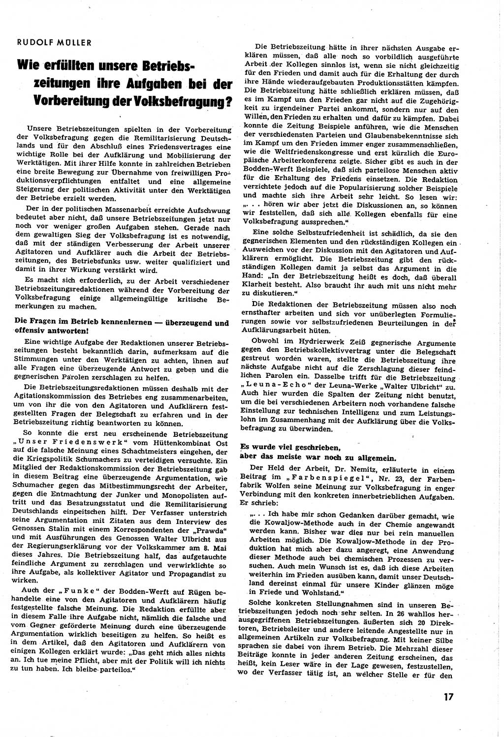 Neuer Weg (NW), Halbmonatsschrift für aktuelle Fragen der Arbeiterbewegung [Zentralkomitee (ZK) Sozialistische Einheitspartei Deutschlands (SED)], 6. Jahrgang [Deutsche Demokratische Republik (DDR)] 1951, Heft 11/17 (NW ZK SED DDR 1951, H. 11/17)