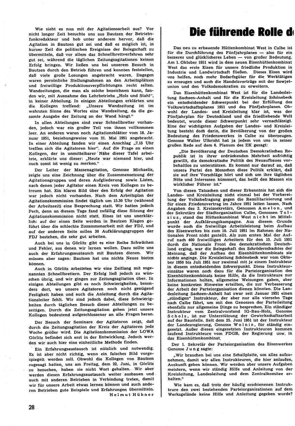 Neuer Weg (NW), Halbmonatsschrift für aktuelle Fragen der Arbeiterbewegung [Zentralkomitee (ZK) Sozialistische Einheitspartei Deutschlands (SED)], 6. Jahrgang [Deutsche Demokratische Republik (DDR)] 1951, Heft 16/28 (NW ZK SED DDR 1951, H. 16/28)