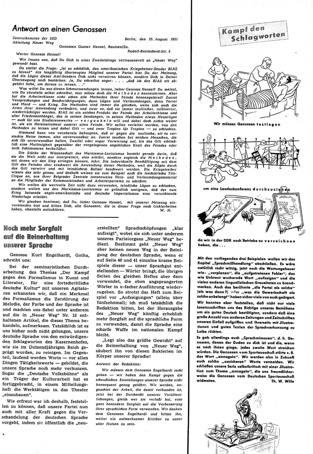 Neuer Weg (NW), Halbmonatsschrift für aktuelle Fragen der Arbeiterbewegung [Zentralkomitee (ZK) Sozialistische Einheitspartei Deutschlands (SED)], 6. Jahrgang [Deutsche Demokratische Republik (DDR)] 1951, Heft 16/39 (NW ZK SED DDR 1951, H. 16/39)