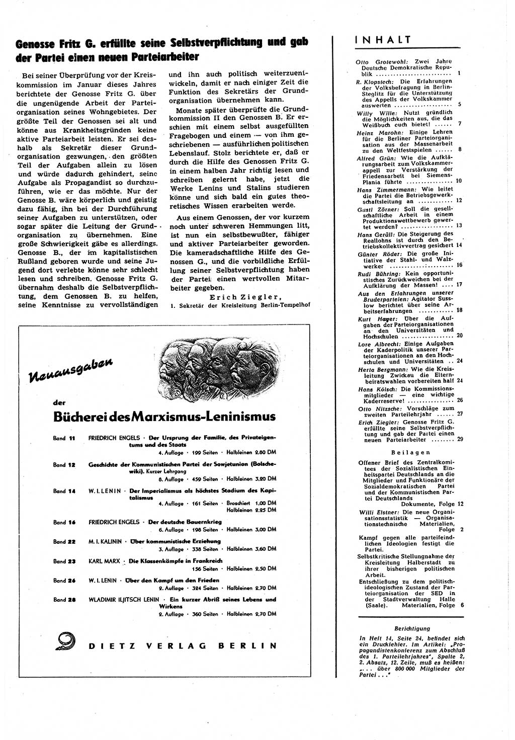 Neuer Weg (NW), Halbmonatsschrift für aktuelle Fragen der Arbeiterbewegung [Zentralkomitee (ZK) Sozialistische Einheitspartei Deutschlands (SED)], 6. Jahrgang [Deutsche Demokratische Republik (DDR)] 1951, Heft 18/29 (NW ZK SED DDR 1951, H. 18/29)