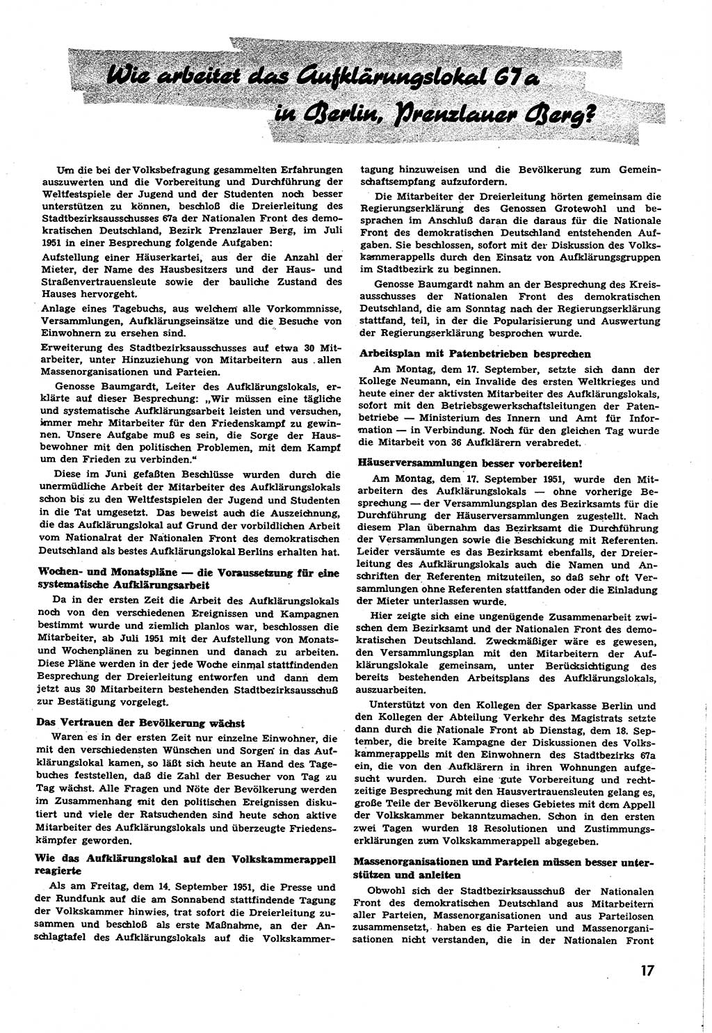 Neuer Weg (NW), Halbmonatsschrift für aktuelle Fragen der Arbeiterbewegung [Zentralkomitee (ZK) Sozialistische Einheitspartei Deutschlands (SED)], 6. Jahrgang [Deutsche Demokratische Republik (DDR)] 1951, Heft 19/17 (NW ZK SED DDR 1951, H. 19/17)