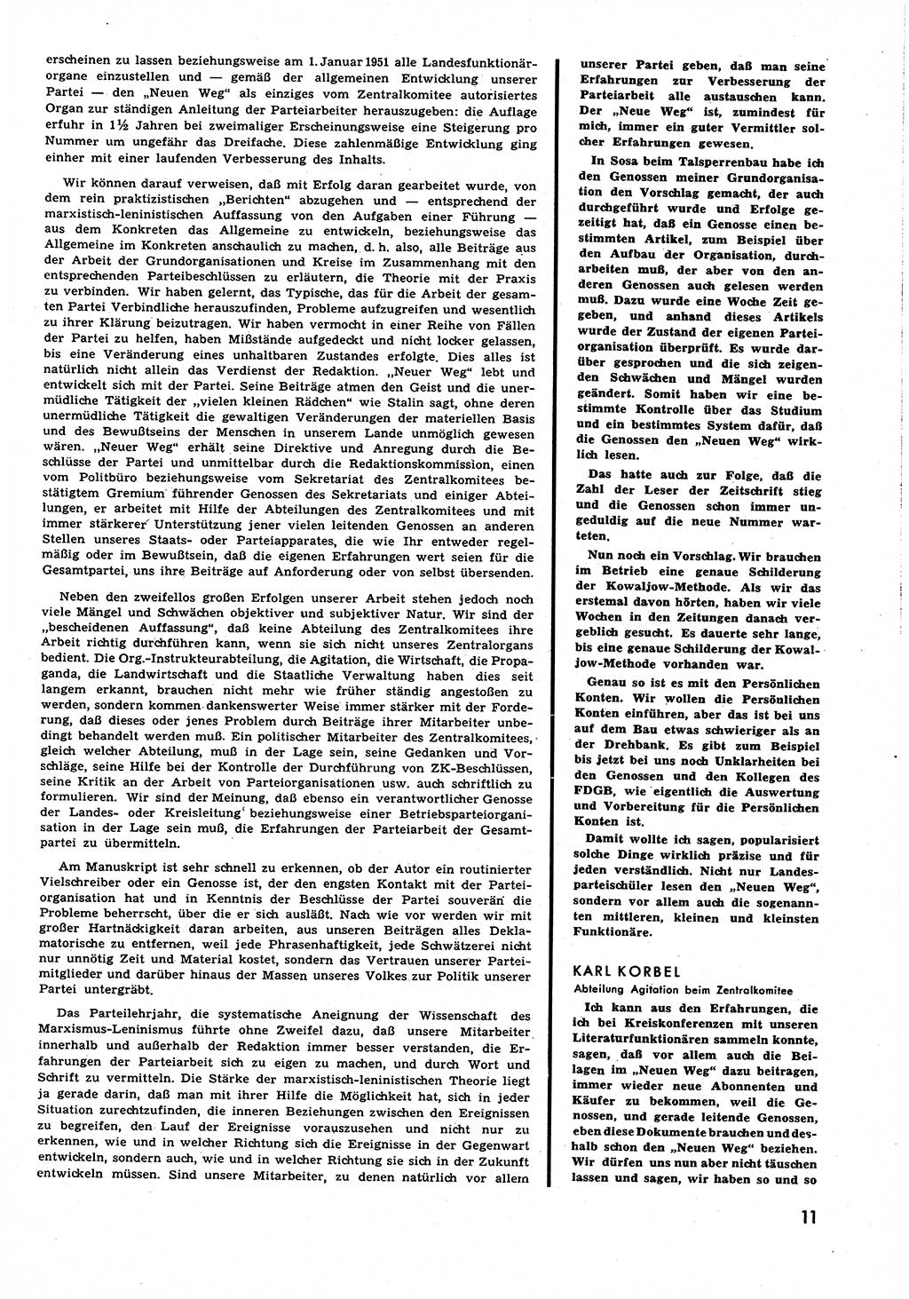 Neuer Weg (NW), Halbmonatsschrift für aktuelle Fragen der Arbeiterbewegung [Zentralkomitee (ZK) Sozialistische Einheitspartei Deutschlands (SED)], 6. Jahrgang [Deutsche Demokratische Republik (DDR)] 1951, Heft 20/11 (NW ZK SED DDR 1951, H. 20/11)