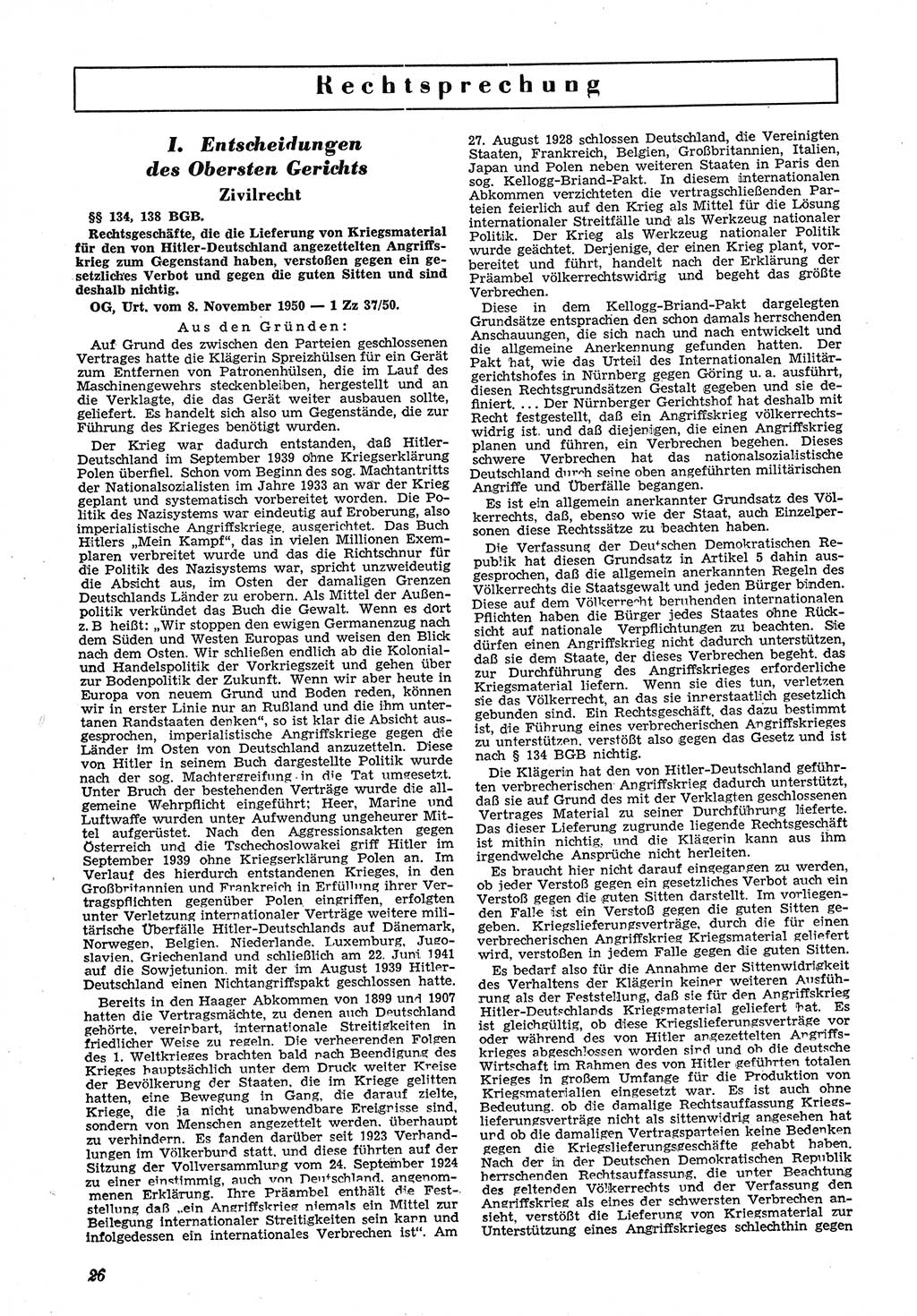 Neue Justiz (NJ), Zeitschrift für Recht und Rechtswissenschaft [Deutsche Demokratische Republik (DDR)], 5. Jahrgang 1951, Seite 26 (NJ DDR 1951, S. 26)