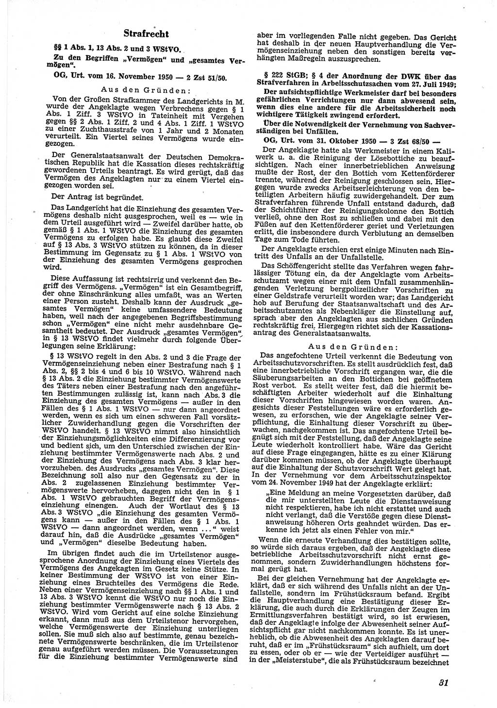 Neue Justiz (NJ), Zeitschrift für Recht und Rechtswissenschaft [Deutsche Demokratische Republik (DDR)], 5. Jahrgang 1951, Seite 31 (NJ DDR 1951, S. 31)