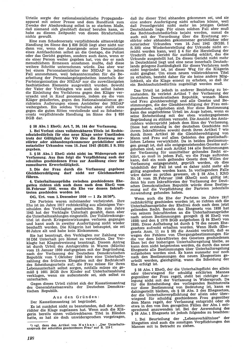 Neue Justiz (NJ), Zeitschrift für Recht und Rechtswissenschaft [Deutsche Demokratische Republik (DDR)], 5. Jahrgang 1951, Seite 128 (NJ DDR 1951, S. 128)