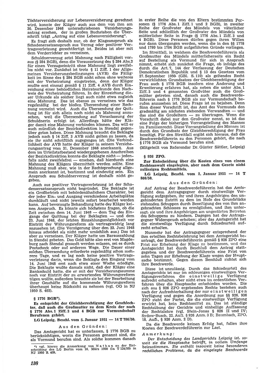 Neue Justiz (NJ), Zeitschrift für Recht und Rechtswissenschaft [Deutsche Demokratische Republik (DDR)], 5. Jahrgang 1951, Seite 138 (NJ DDR 1951, S. 138)