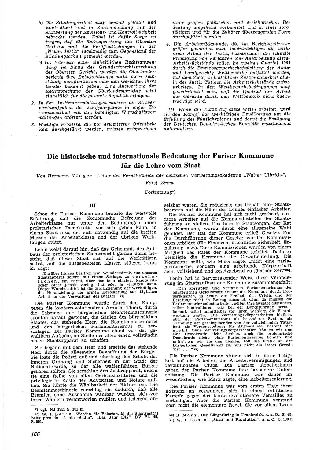 Neue Justiz (NJ), Zeitschrift für Recht und Rechtswissenschaft [Deutsche Demokratische Republik (DDR)], 5. Jahrgang 1951, Seite 166 (NJ DDR 1951, S. 166)