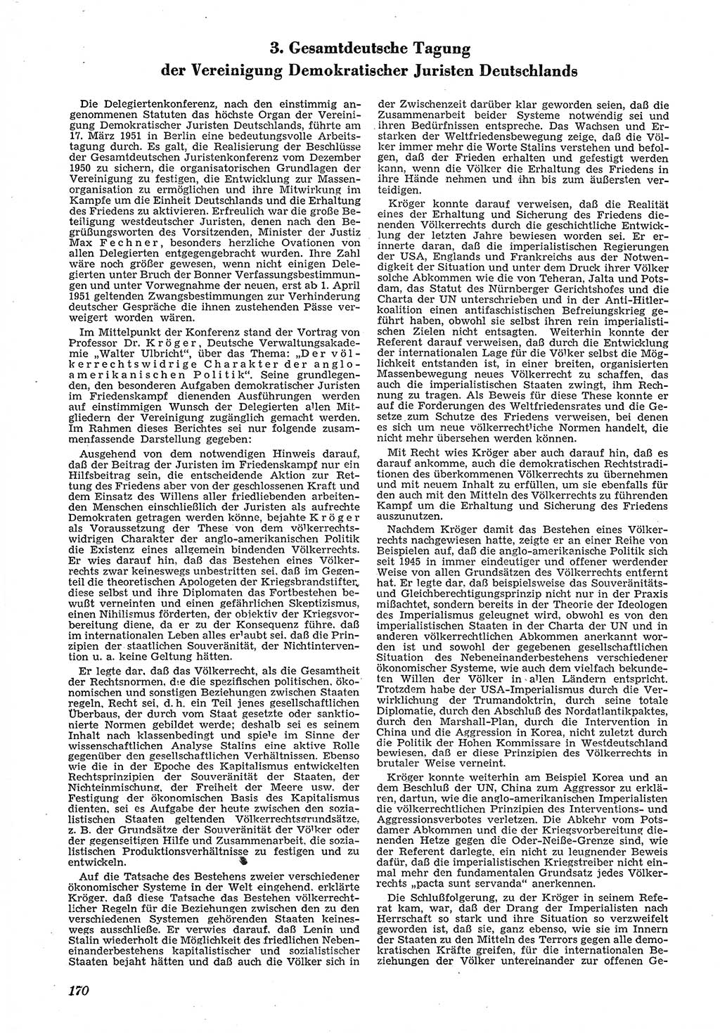 Neue Justiz (NJ), Zeitschrift für Recht und Rechtswissenschaft [Deutsche Demokratische Republik (DDR)], 5. Jahrgang 1951, Seite 170 (NJ DDR 1951, S. 170)