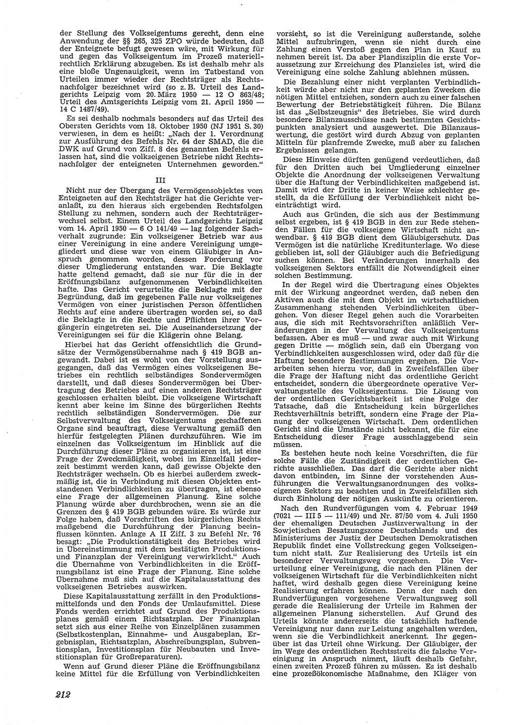 Neue Justiz (NJ), Zeitschrift für Recht und Rechtswissenschaft [Deutsche Demokratische Republik (DDR)], 5. Jahrgang 1951, Seite 212 (NJ DDR 1951, S. 212)