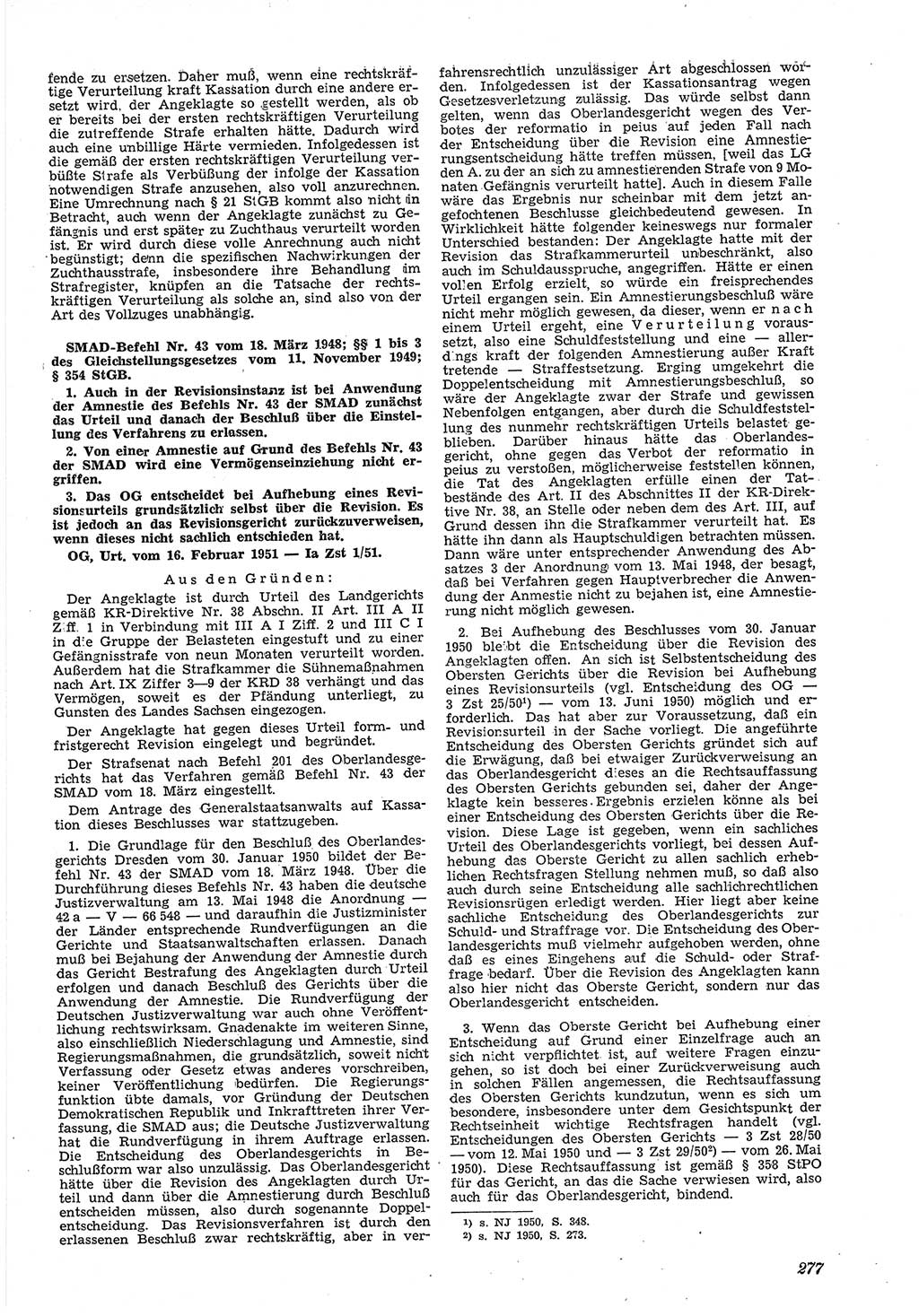 Neue Justiz (NJ), Zeitschrift für Recht und Rechtswissenschaft [Deutsche Demokratische Republik (DDR)], 5. Jahrgang 1951, Seite 277 (NJ DDR 1951, S. 277)