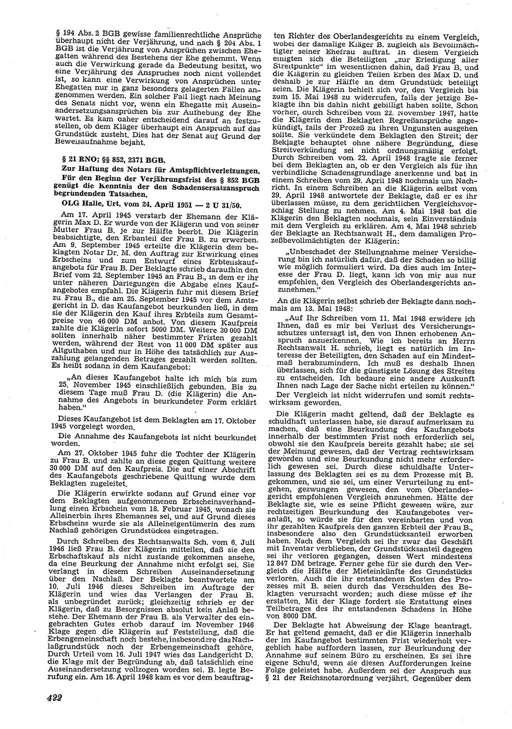 Neue Justiz (NJ), Zeitschrift für Recht und Rechtswissenschaft [Deutsche Demokratische Republik (DDR)], 5. Jahrgang 1951, Seite 422 (NJ DDR 1951, S. 422)