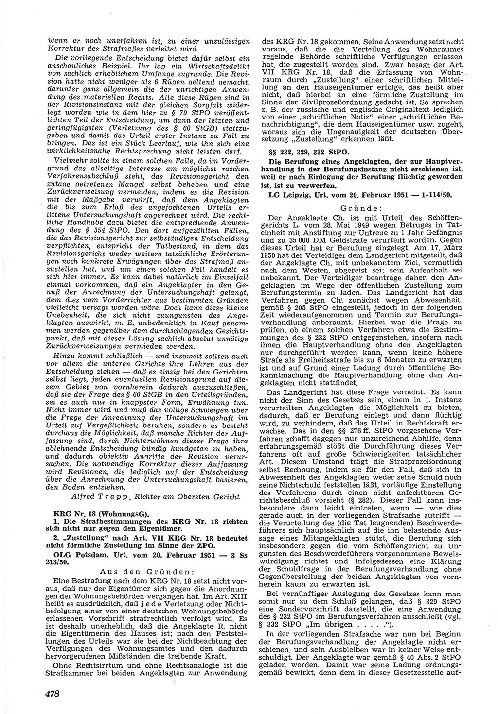 Neue Justiz (NJ), Zeitschrift für Recht und Rechtswissenschaft [Deutsche Demokratische Republik (DDR)], 5. Jahrgang 1951, Seite 478 (NJ DDR 1951, S. 478)